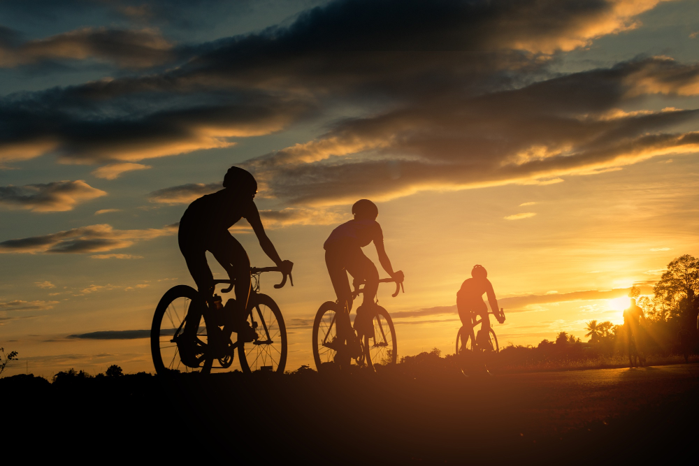 backside-cyclists-ride-bicycle-sunset-time-background
